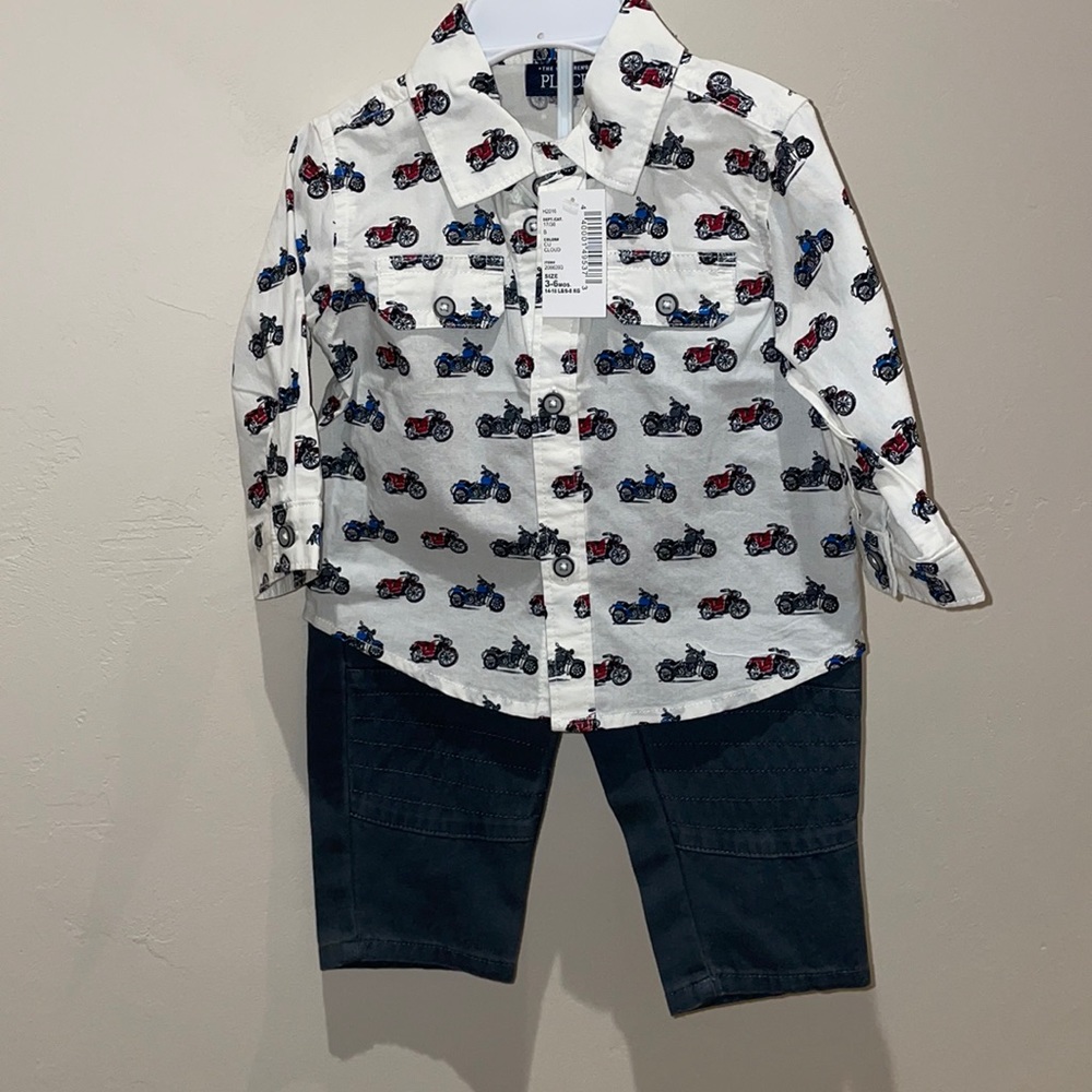 Motorcycle button up with matching pants (3-6 mos)